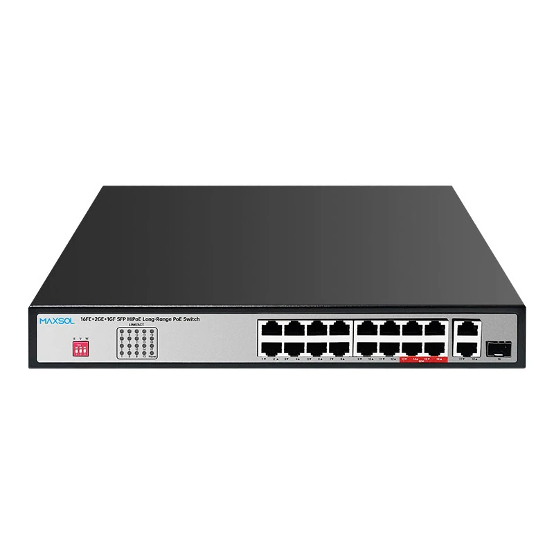 16-poorts Hi-PoE-switch, 200W, met 2GE- en SFP-uplinks