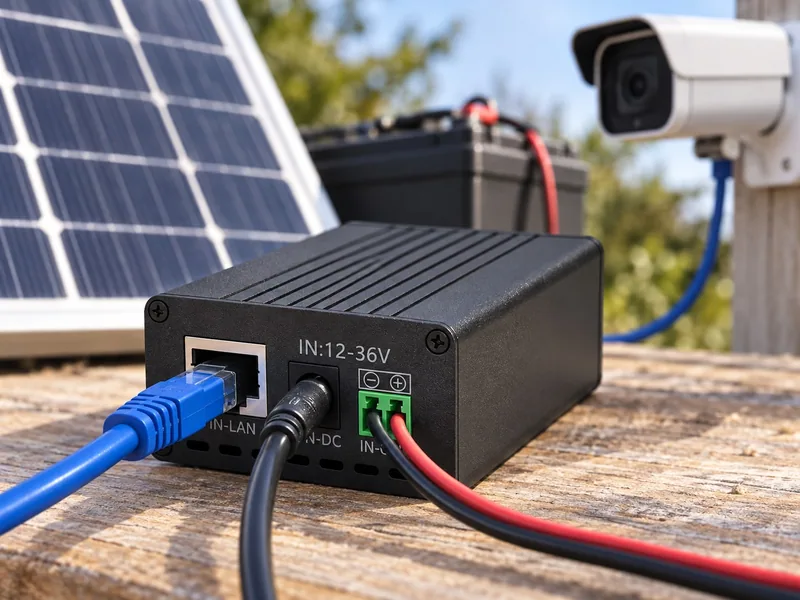 Maxsol POE24V DC-naar-PoE-converter met ethernetpoorten en LCD-spanningsweergave