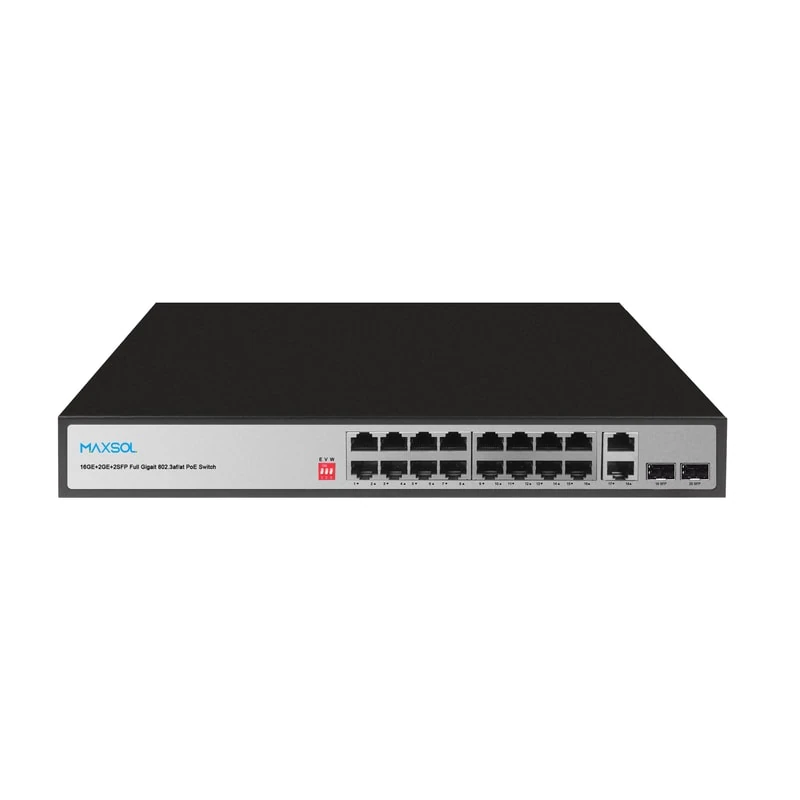 Onbeheerde 16-poorts Gigabit-PoE-switch met groot bereik, 200W