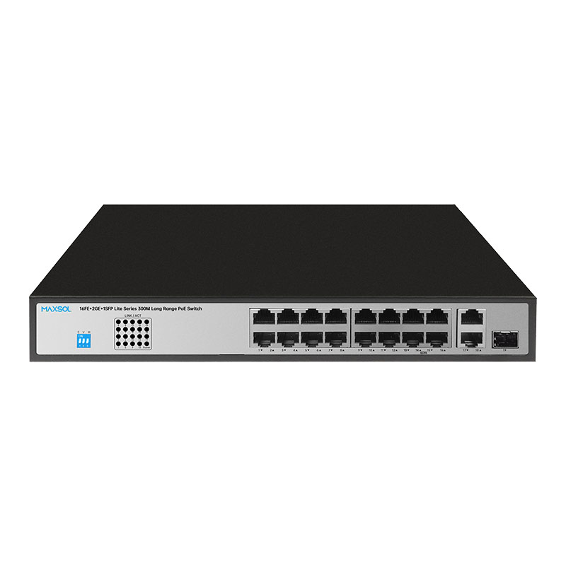 PoE-switch uit de Lite-serie met 16FE+2GE+1GF-uplink, 300M bereik en 200W